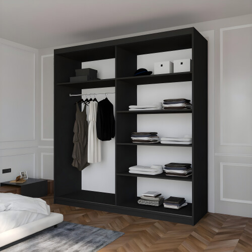(150 cm ) Infinity Black Sliding door Mirror wardrobe 2