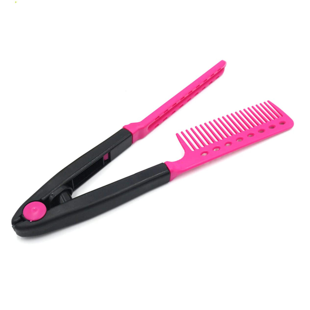 Hair Straightener Brush with Painless Detangling Bristles, Foldable Travel Hair Styling Comb, Red