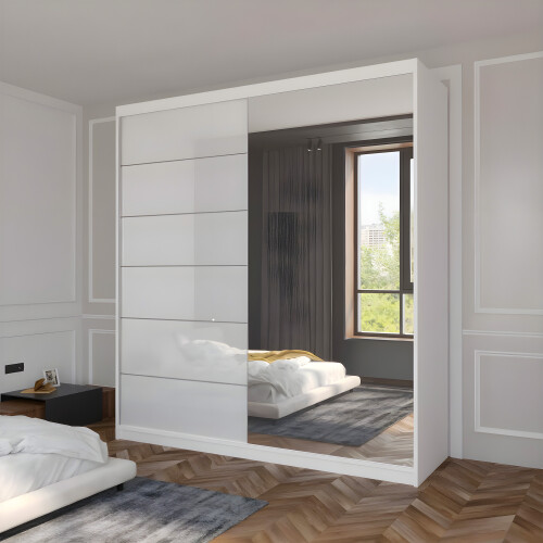 (White, 180cm) Infinity Sliding Mirror Wardrobe