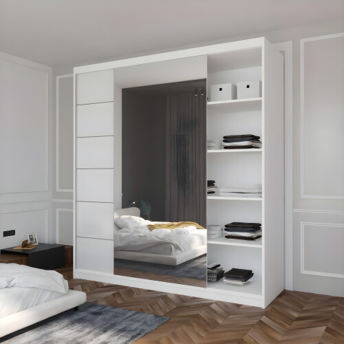 (White, 180cm) Infinity Sliding Mirror Wardrobe 2
