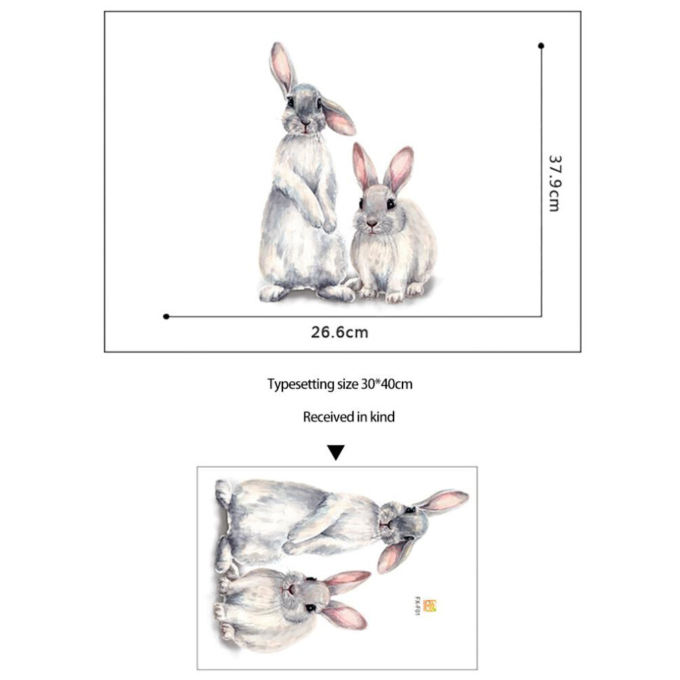 Removable Bunny Decor with Lifelike Lovely Cute Two Bunnies Rabbits Animal Theme, Waterproof Wall Decals for Kids Spaces, Peel and Stick Cartoon