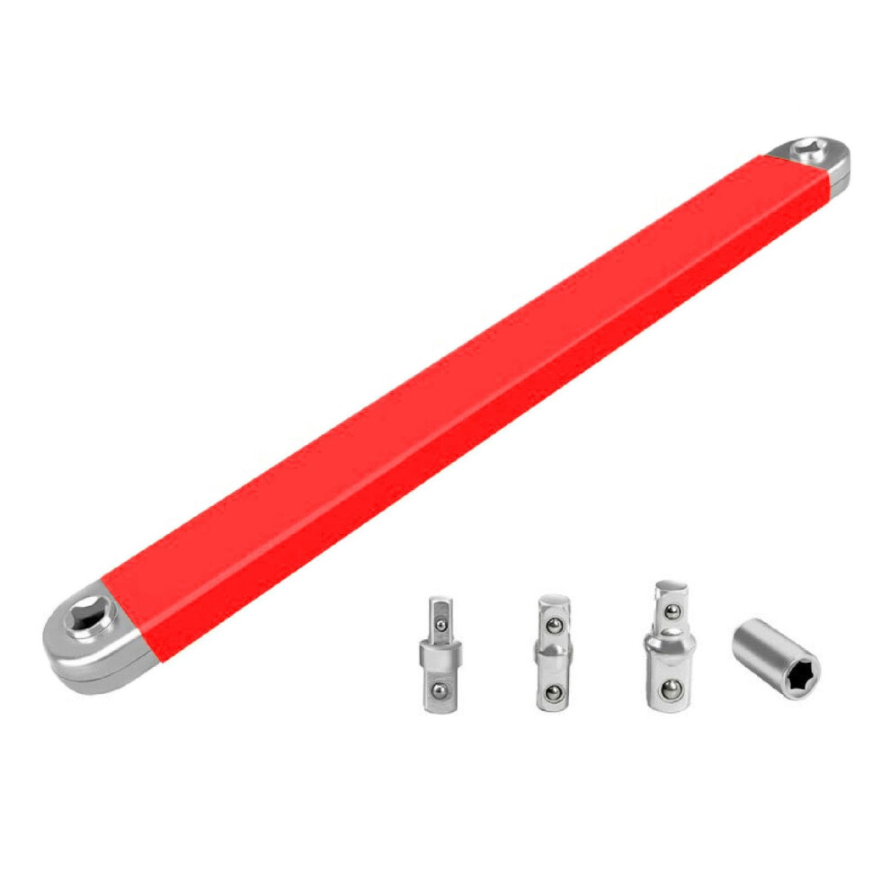 Offset Extension Wrench With Drive Adapters, Multipurpose Sturdy Steel Tight Reach Wrench Set For Garage Red 9347817185270