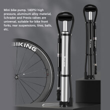 Mini Fahrradpumpe 140PSI Tragbar aus Aluminum mit Manometer, passend für Presta & Schrader