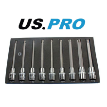 US PRO Tools 1/2" Dr 9 Piece 140mm Long Torx Star Bit Sockets Set T27 - T70 Inc T47 3304
