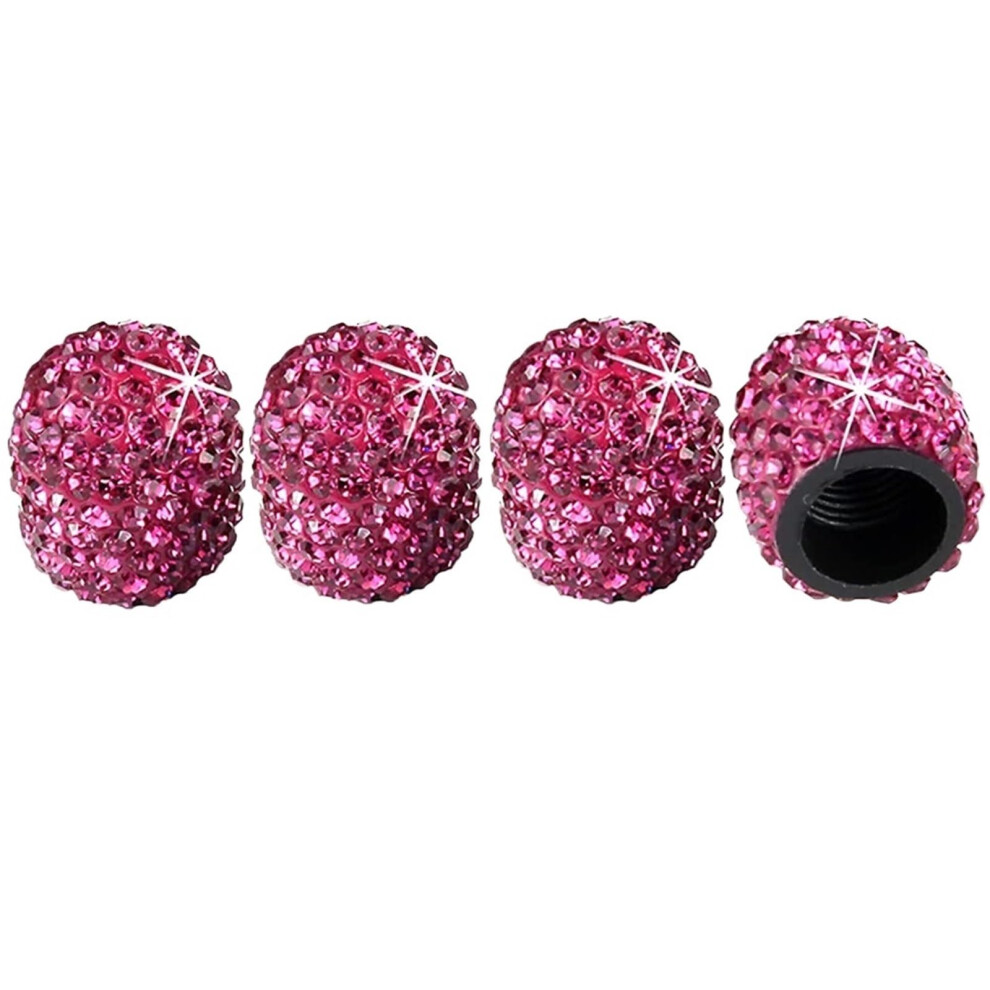 Car Tire Valve Caps Rose Crystal Rhinestone Dustproof Universal Bling Covers Set Of 4 Red 9347817186239