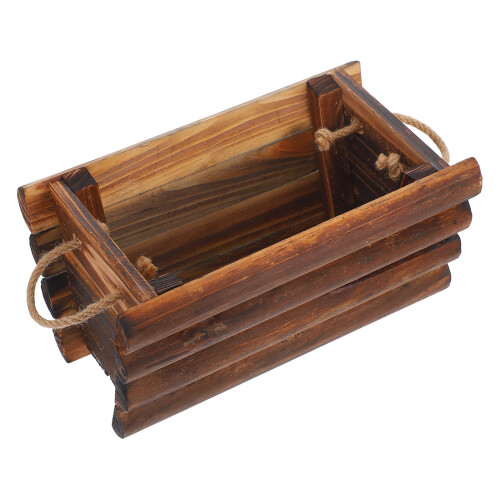 Wood Rectangle Planter Box Rustic Wooden Decorative Pot For Indoor Use
