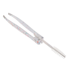 Tweezer Brush Combo For Eyebrow Grooming Travel Essential 2 In 1 White