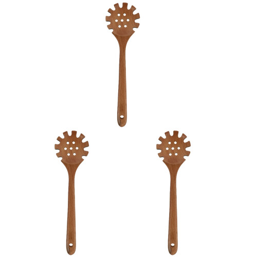 3 Pcs Beech Noodle Spoon Kitchen Colander Wood Color 1