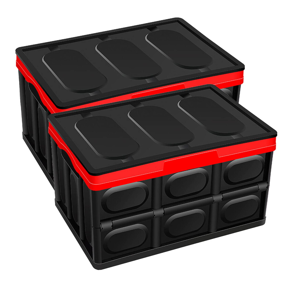 Collapsible Storage Box With Lids 2Pack Folding Bin Crates Plastic Stack Foldable Organizer For Home Car Boot Black 9189345342615