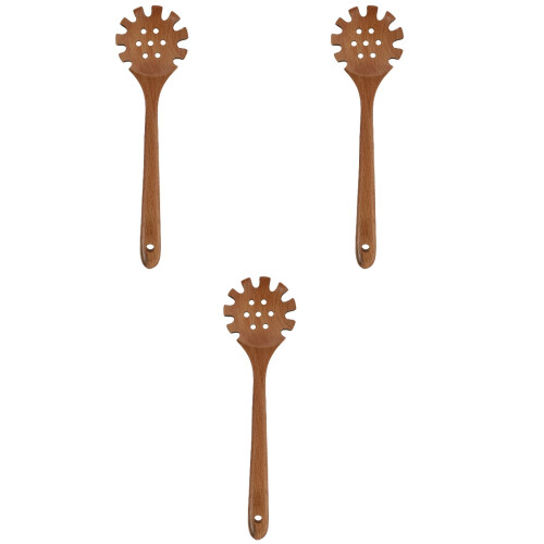3 Pcs Beech Noodle Spoon Kitchen Colander Wood Color 2