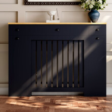 HEATSYNC® Radiator Cover Black Vertical MDF Storage Cabinet (W: 128cm / H: 96cm / D: 19cm)