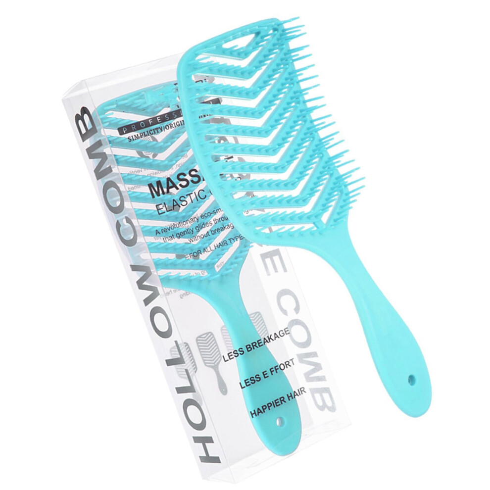 Unisex Blue Vented Detangling Hair Brush With Hollow Out Design For Wet And Dry Hair, Ergonomic Comb