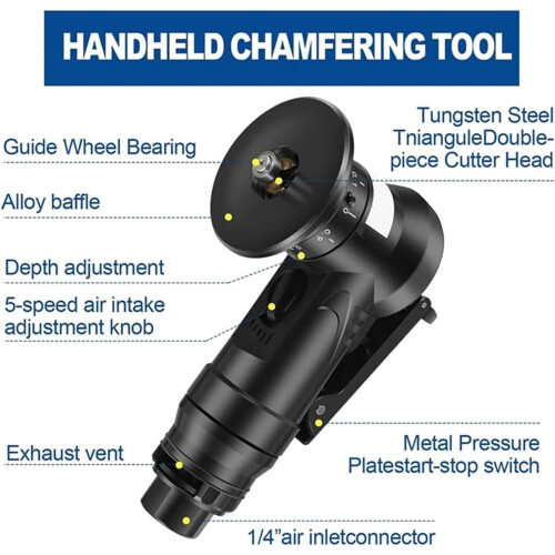 Pneumatic Chamfering Tool 45Degree Metal Deburring Chamfering Machine Arc Edge Beveler Kit Aluminum Compatible 2