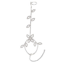 Krystallankelarmbånd med tåringarmbånd, fotsmykker med strass, barfotankel med sommerstrandelementer, justerbart bladanhengdesign