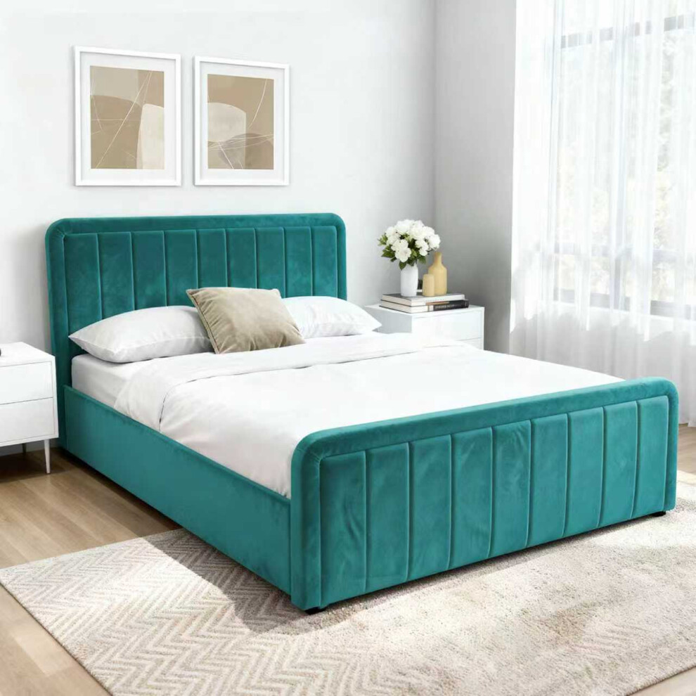 Comfy Living (4Ft6 Double, With Lucy Mattress) Brushed Velvet Ottoman Bedframe In 3Ft, 4Ft6 Or 5Ft Green