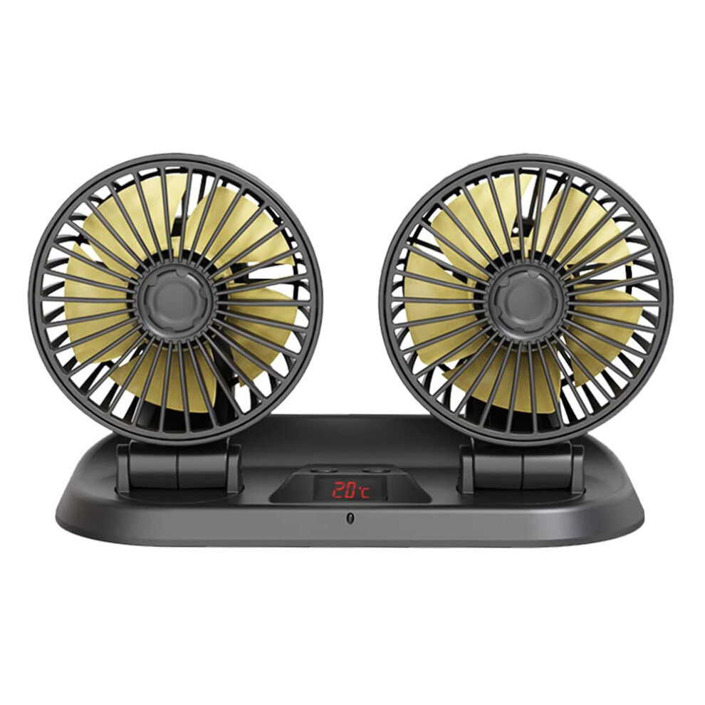 12V / 24V Car Air Cooling Fan, Double Head Air Circulator Fan, Electric Fan With 360 Rotation Temperature Ntc Sensor, Cigarette Lighter Plug 9382693680105