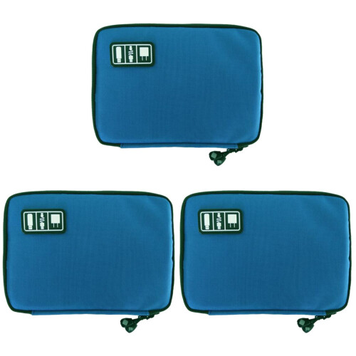 3Pcs Cable Organizer Blue Travel Digital Pouch Electronics Storage Bag 1