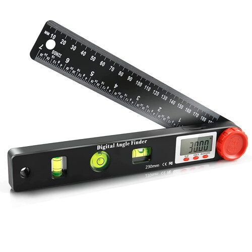 Digital Protractor 999.9 Digital Spirit Level, Angle Bevel Ruler with LCD Display, Angle Measuring Device with Horizontal Vertical Circular Bubbles