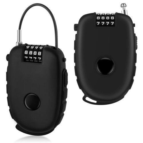 Pack of 2 Compact Cable Locks, 4Digit Code, for Luggage, Ski, Bicycle  Black, 75 cm
