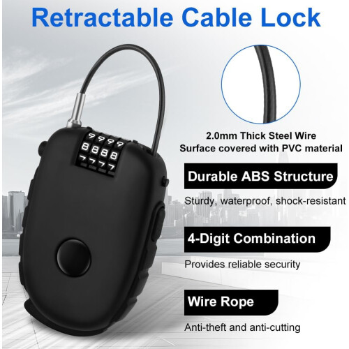 Pack of 2 Compact Cable Locks, 4Digit Code, for Luggage, Ski, Bicycle  Black, 75 cm 1