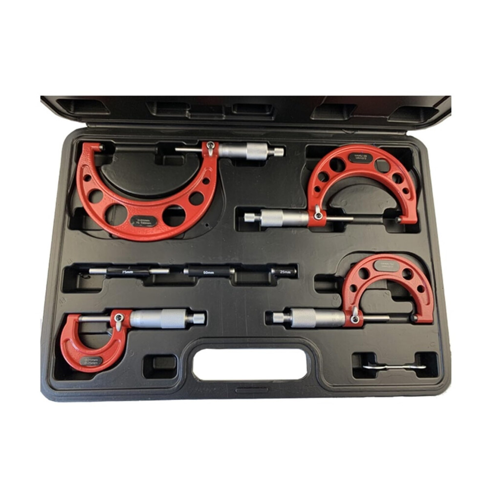 Outdoor Micrometer Set 025Mm50mm75mm100mm Outside Micrometer Set With Standards Ratchet Stop 0100Mm Range 0.01Mm Graduation (4 Piece Set) Red 9426802614664