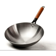 Wok Pan 34CM Hand Hammered Carbon Steel, PreSeasoned Round Bottom for Chemical Cooking