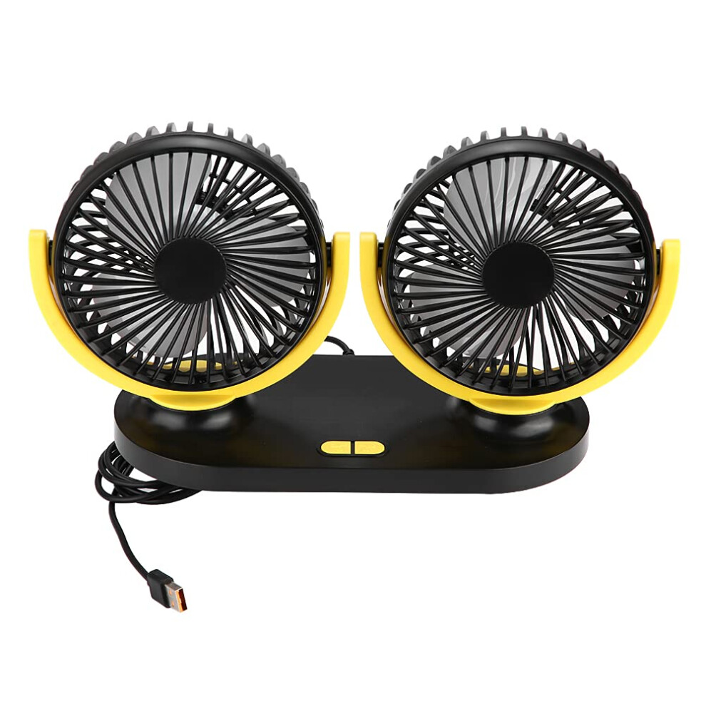 Dual Head Car Fan, Usb Dual Head Car Fan, Portable Air Conditioning, Car Cooler, Ventilation, 12 V Cigarette Lighter ( Yellow) Black/Yellow 9347817998139