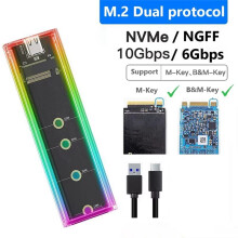 RGB M.2 NVMe SSD-Gehäuse 10 Gbit/S Dual Protocol NVME/NGFF Festplattenbox für M/B Key SSD 2230 2242 2260 2280