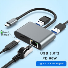 1000 Mbit/S USB-C-auf-Ethernet-Adapter, 60 W PD-Schnellladeanschluss, Typ-C auf RJ45, 2 X USB 3.0-Netzwerkadapter für PC und Laptop