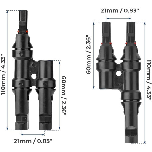 Solcelle Y-grenforbindelser til parallelforbindelse mellem solpaneler, 1-til-2 og 2-til-1-konfigurationsgrenforbindelser med kliklukning, 1