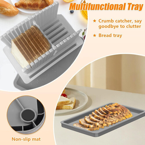 Bread Manual Slicer Adjustable Width, Crumb Tray, Compact Cutting Guide, Bread Slicer Machine For Home Use 2