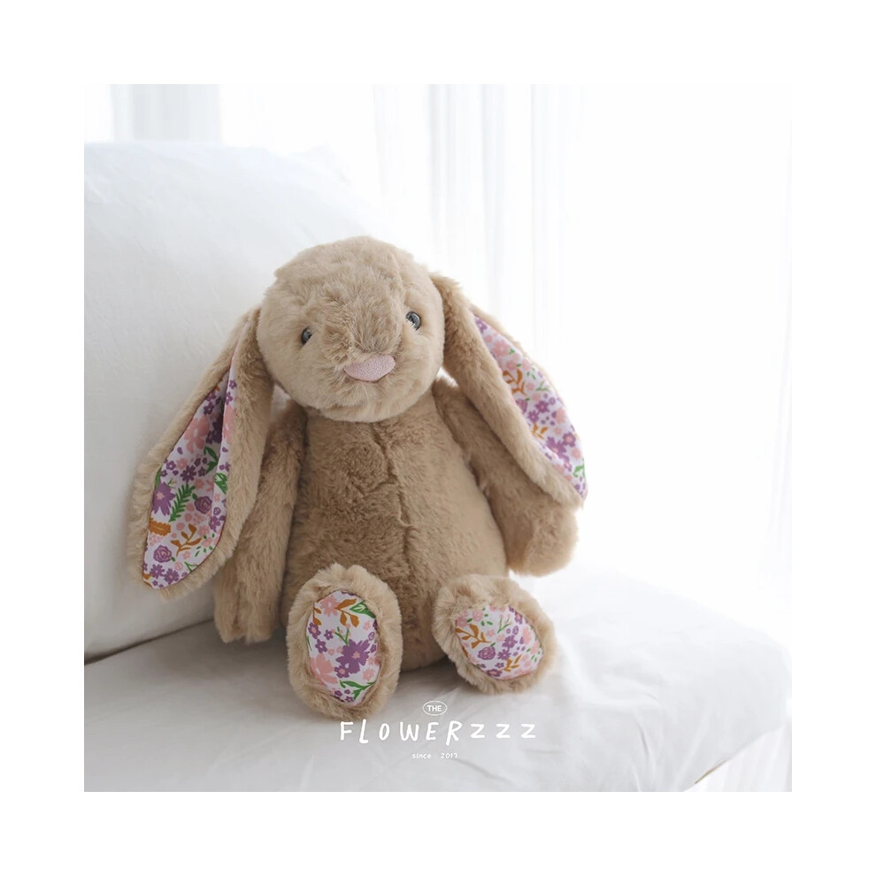 (Brown, 30cm) Bonnie Rabbit Plush Toys Soft Floral Ears Bunny Stuffed Dolls Cartoon Plushies Cute Kid Birthday Gifts Home Decor