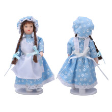1:12 Scale Dollhouse Ceramic Girl Play Figure with Blue Hood and Braided Hair