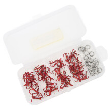 100pcs High Carbon Steel Treble & Double Ring Fishing Hooks in Storage Box Red