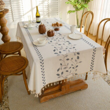 Dark Blue Tablecloth 120 x 120 cm Waterproof Cotton Linen Look Fabric for Outdoor Kitchen Garden Use