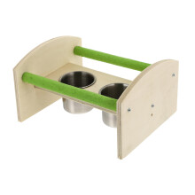 Bird Play Stand with Stainless Steel Cups, Wooden Tabletop Parrot Training Stand for Small Pets