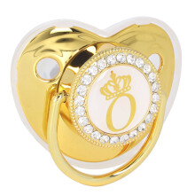 Baby Pacifier with Chain Clip, Golden Crown Letter O, 6-18 Months