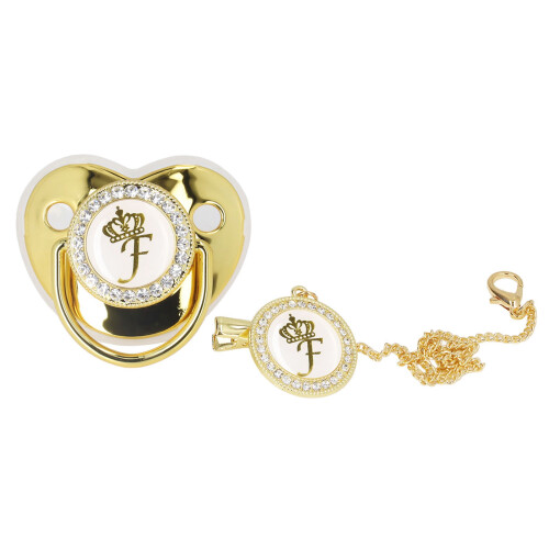 Capezzo: Biberon portatile con corona dorata, design con strass e catena clip 1