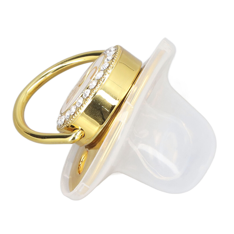 Elegant Crown Shaped Rhinestone Infant Pacifier Letter I Emblem Golden