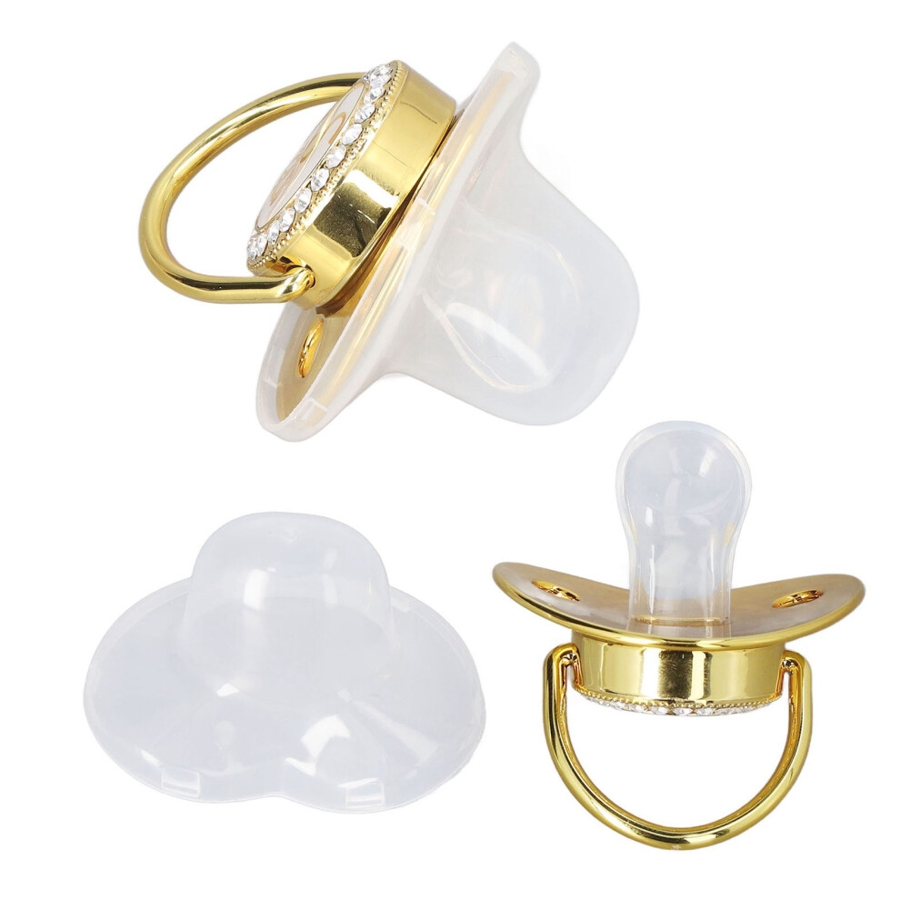 Infant Portable Gold Crown Letter Rhinestone Pacifier with Chain Clip Letter Y