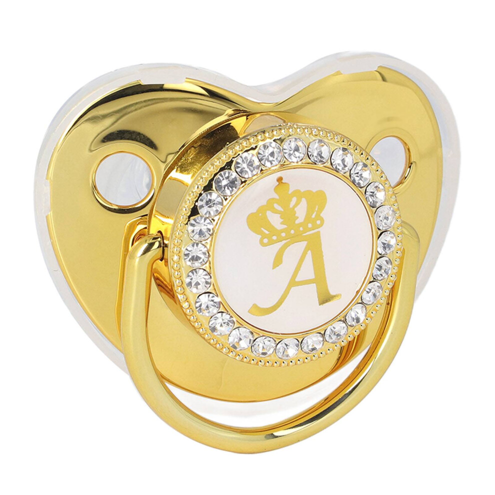 Exquisite Rhinestone Crown Baby Pacifier with Chain Clip - Letter A