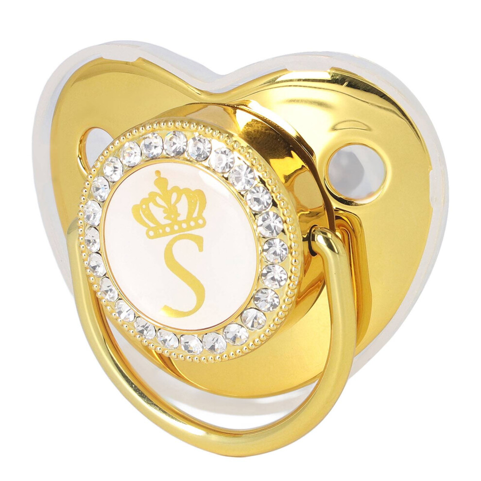 Elegant Rhinestone Golden Pacifier with Letter S Chain Clip for Infants