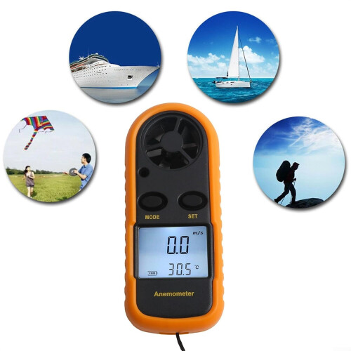 Handheld Anemometer, Digital LCD Wind Speed Meter, Air Flow Temperature Gauge, With Backlight 1