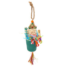Bunter Suchfalleinsatz für Vögel - Futterbecher für Papageien, 38x10cm