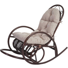 Sedia a dondolo classica elegante MCW-C40 139x58x110cm legno seduta poliestere cotone