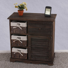 Kommode Schrank mit 3 Körben 63x60x30cm, Shabby-Look, Vintage