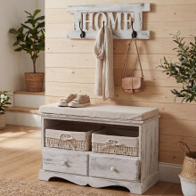Garderobe mit Sitzbank Kommode mit 2 Körben 42x62x33cm, Shabby-Look, Vintage