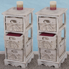 2xRegal Kommode mit 3 Korbschubladen 58x25x28cm, Shabby-Look, Vintage