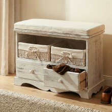 Sitzbank Kommode mit 2 Körben 42x62x33cm, Shabby-Look, Vintage