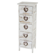 (weiß) Kommode Sues, Schubladenkommode Schrank, 5 Schubladen mit Herzen 86x29x25cm, Shabby-Look, Vintage